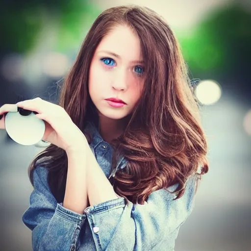 Image similar to “ fashion model long brown hair blue eyes looking into lens heavy bokeh modern fashion look ”