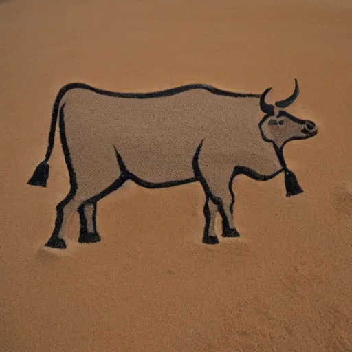 Prompt: sand painting of cow