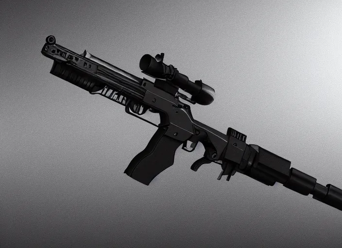 Prompt: future weapon gun on while background, hyperrealism, no blur, 4 k resolution, ultra detailed