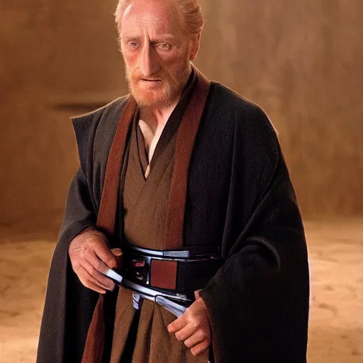 Prompt: Charles Dance as Obi-Wan Kenobi using the force in the film Star Wars, very detailed