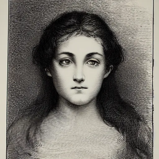 Prompt: extreme close-up, black and white, eyes of a young french woman, marie laforet as model, Gustave Dore lithography