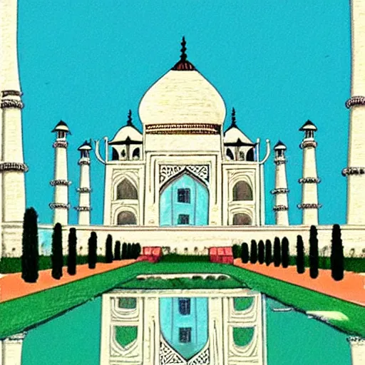 Prompt: taj mahal, drawn by hayao miyazaki