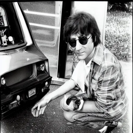 Image similar to a girl opening a trunk and finding a picture of elton john lennon, polaroid photo, perfect photo, photo pinterest