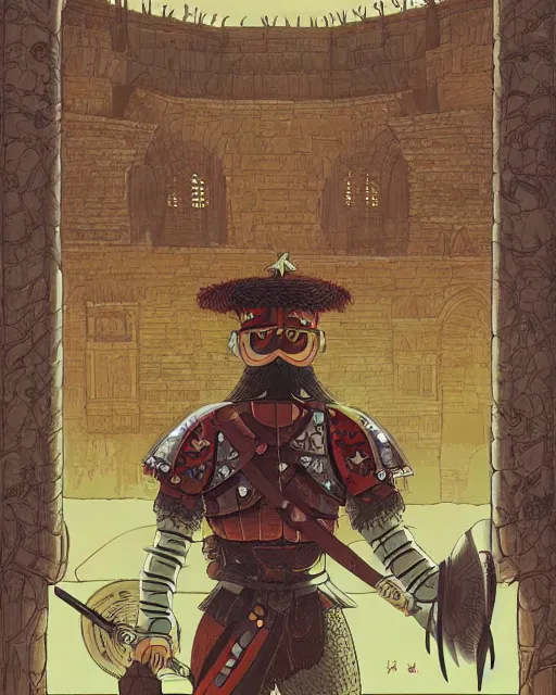 Image similar to ultrareallistic illustration of barbaric spanish conquistador, symmetrical, by yoichi hatakenaka, studio ghibli and dan mumford