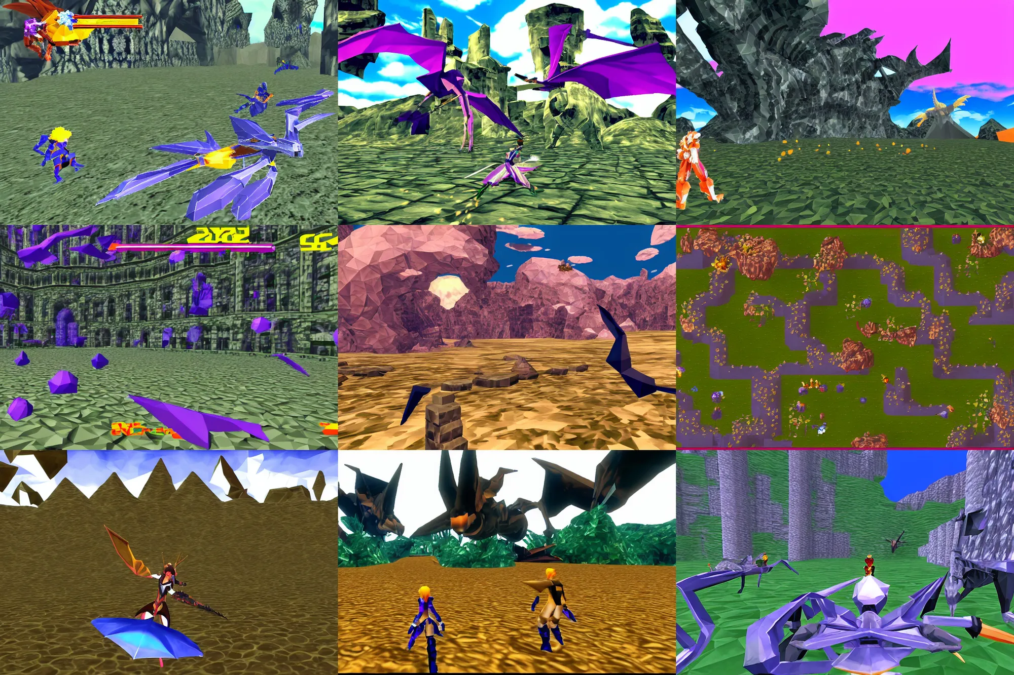 Image similar to sega saturn era lowpoly low-rez fantasy bullet hell rail shooter, panzer dragoon