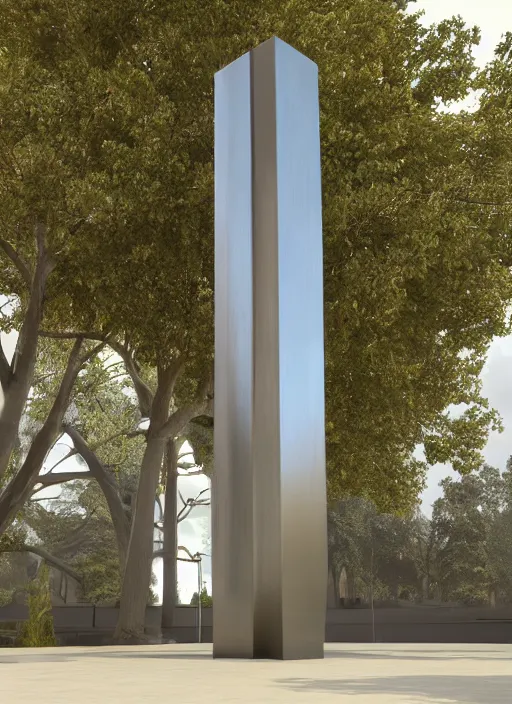 Image similar to highly detailed architecture render of a huge futuristic metallic stele sculpture standing in city park, archdaily, made in unreal engine 4