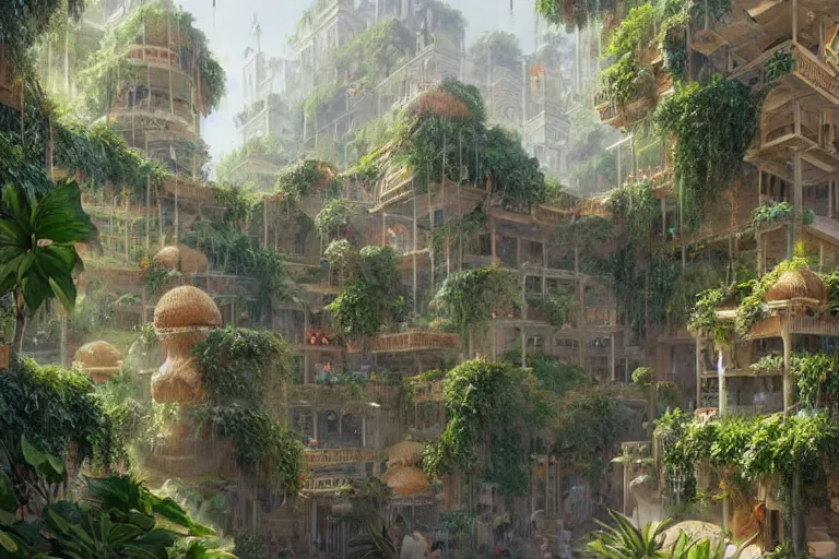 Prompt: hanging gardens of babylon, highly detailed, digital painting, artstation, concept art, sharp focus, illustration, art by artgerm and greg rutkowski and magali villeneuve