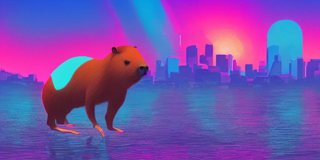 Image similar to Synthwave Capybara Background, Digital Art, High Quality