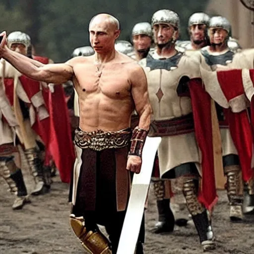 Prompt: Putin as Leonidas in the movie 300