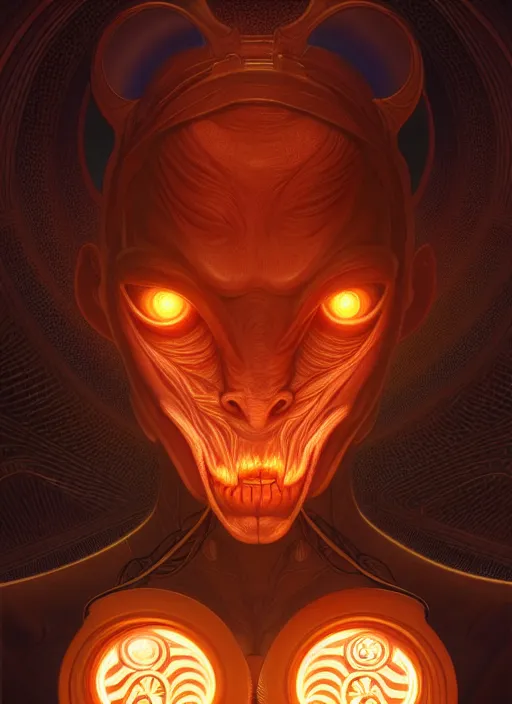 Prompt: symmetry!! portrait of grotesque alien, sci - fi, glowing lights!! intricate, elegant, highly detailed, digital painting, artstation, concept art, smooth, sharp focus, illustration, art by artgerm and greg rutkowski and alphonse mucha, 8 k