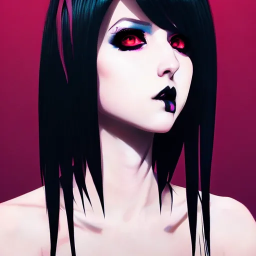 Prompt: a portrait of a beautiful goth punkrocker, art by ilya kuvshinov and wlop and artgerm and josan gonzalez, digital art, highly detailed, intricate, sharp focus, trending on artstation hq, deviantart, pinterest, unreal engine 5, 4 k uhd image