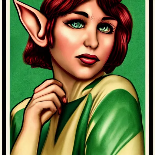 Image similar to portrait of an elf woman, retro poster style