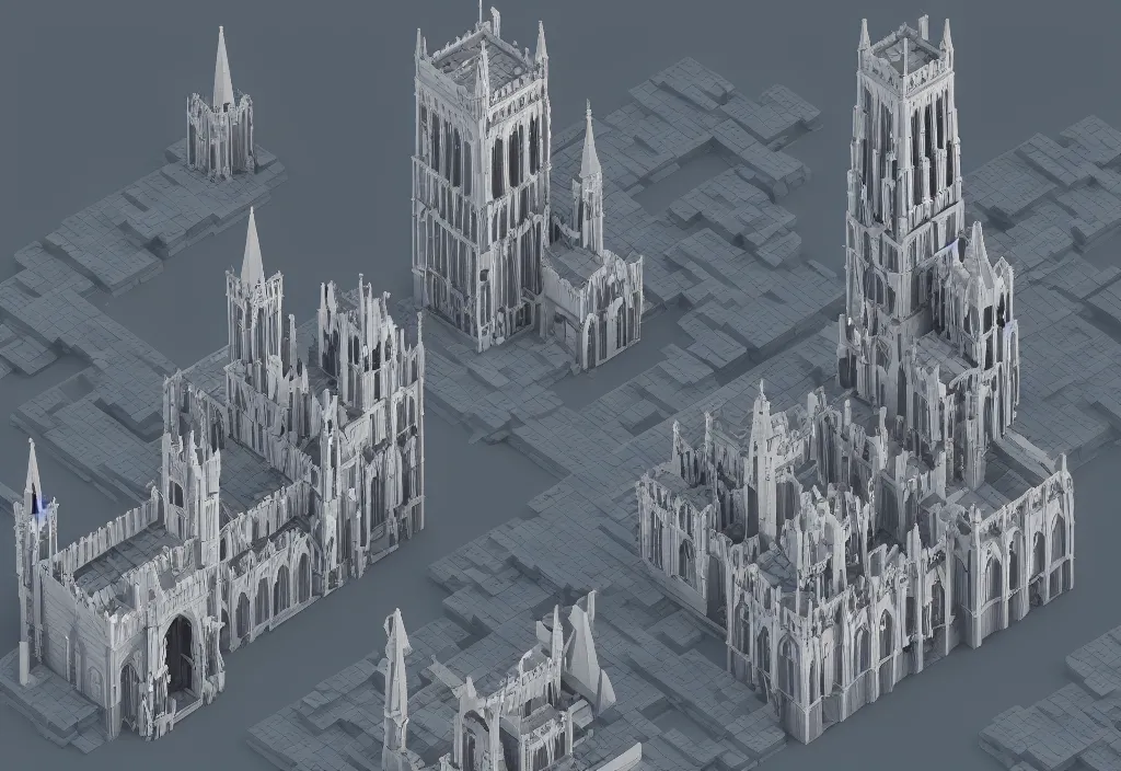 Prompt: isometric voxel cathedral, cinematic lighting, 4k
