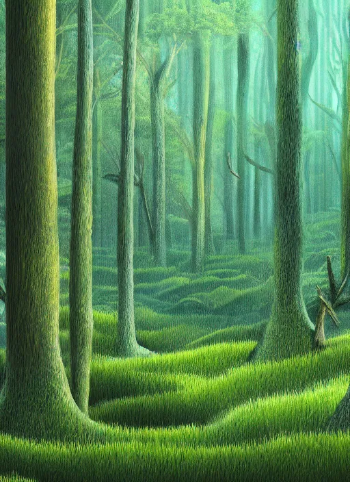 Image similar to lush forest, high detail, 4 k, concept art, dadaism style