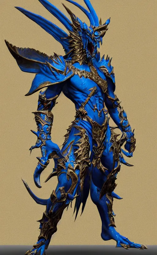 Image similar to Blue dragon armor, bronze statue, unreal engine, high detailed