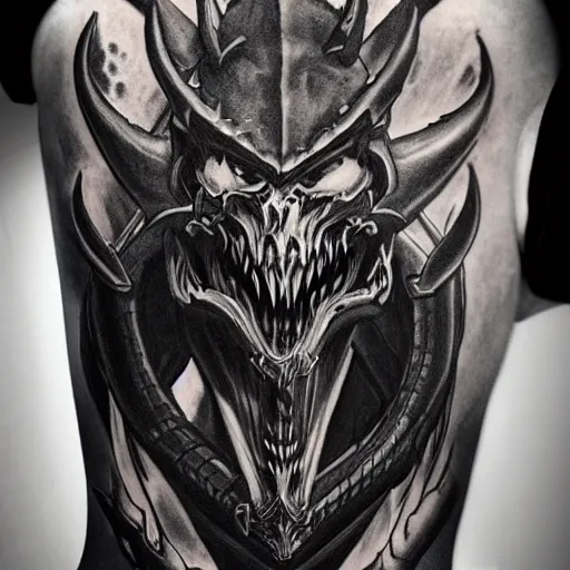 Prompt: detailed demon diablo by blizzard in a heroic pose, full body, greyscale tattoo