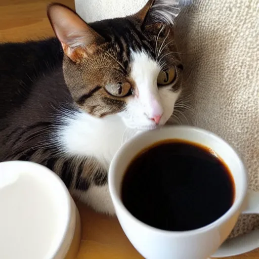 Image similar to a cat is drinking coffee