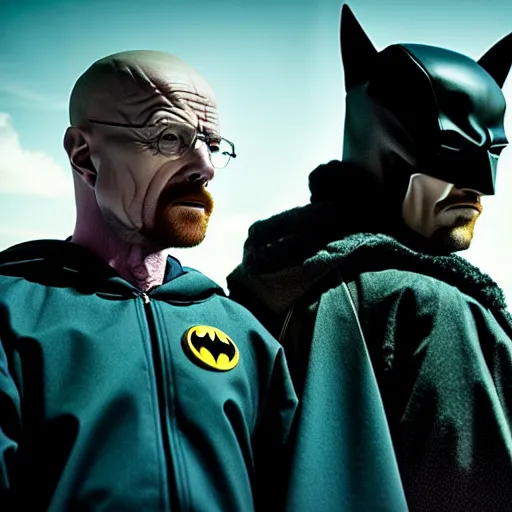 Image similar to Walter White and Jesse pinkman as Batman and Robin, 8k, high definition, highly detailed, photo realistic