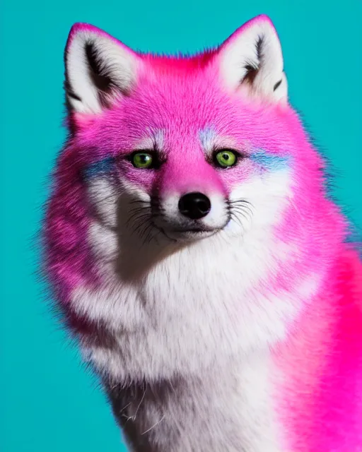 Image similar to pink green blue fox, portrait, blue background, 8 k, 8 5 mm f 1. 8