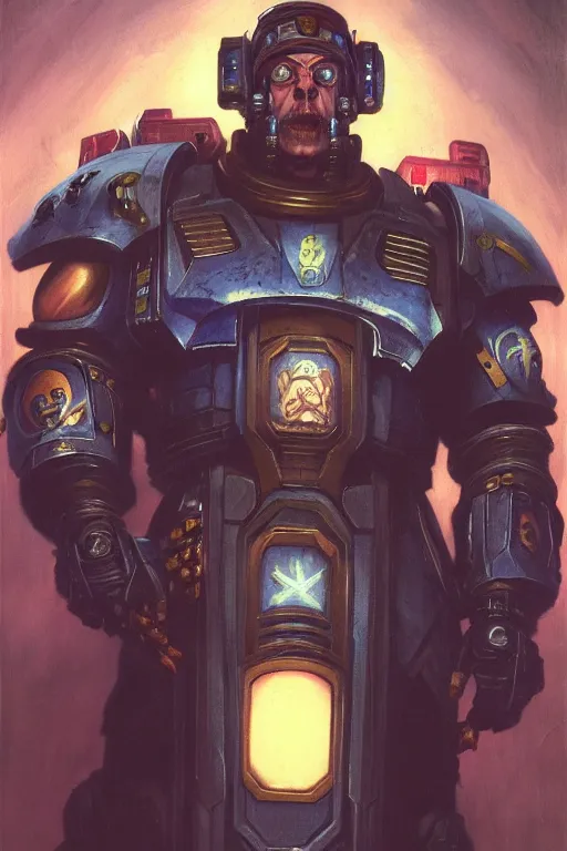 Image similar to character portrait cyberpunk starcraft terran warhammer 4 0 k space marine tech priest steve buscemi, character design, painting by gaston bussiere, katsuya terada, frank frazetta, tom of finland, trending on artstation