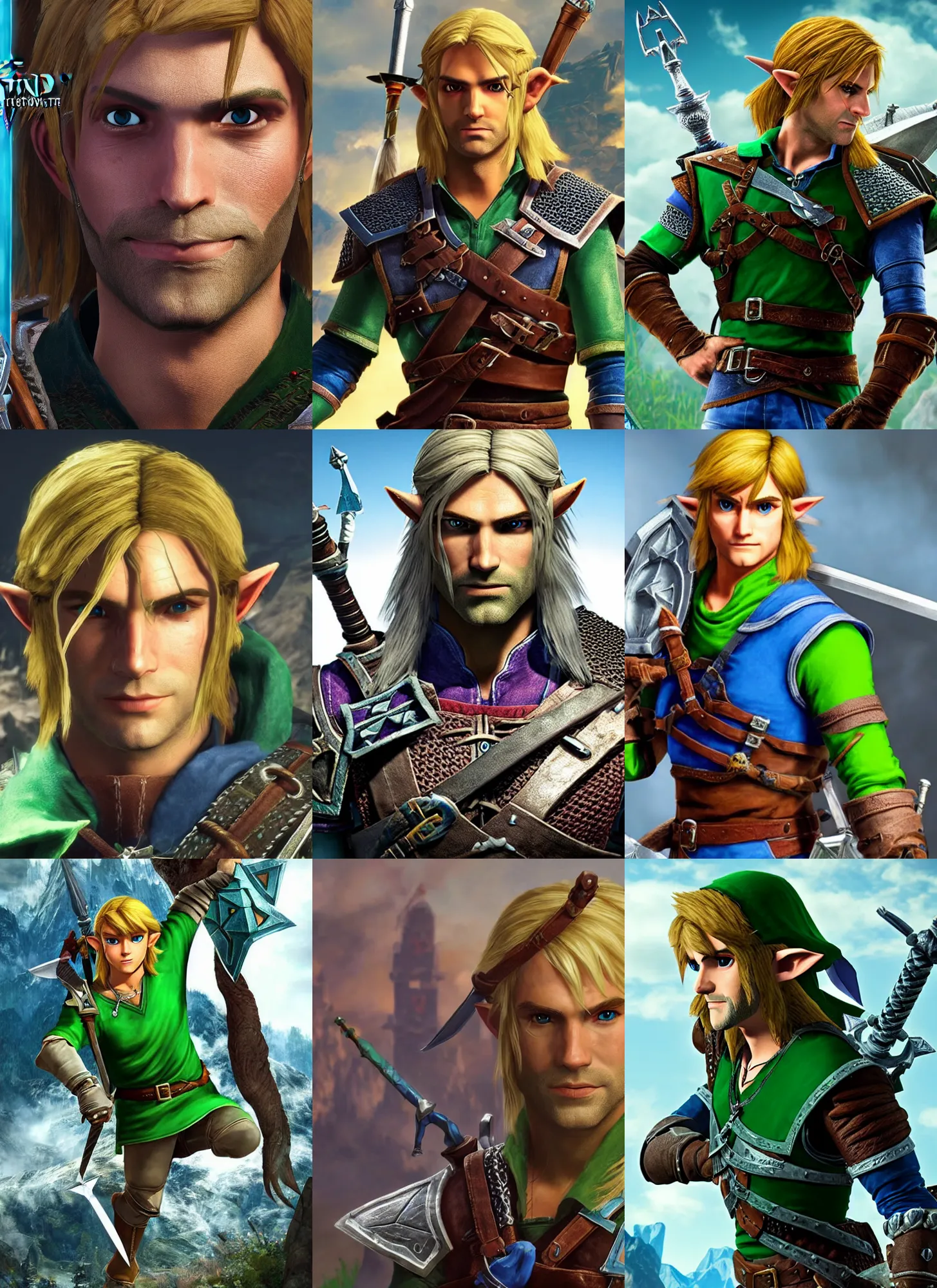 Prompt: portrait of link from legend of zelda in the witcher 3 video game