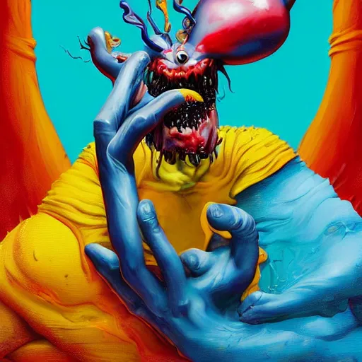 Image similar to Bolting by Alex Pardee and Nekro and Petros Afshar, unstirred paint, vivid color, cgsociety 4K