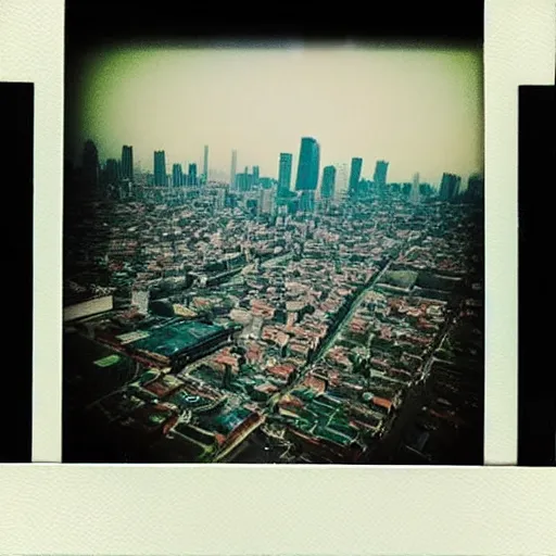 Image similar to “a city inside an avocado, Polaroid photograph”