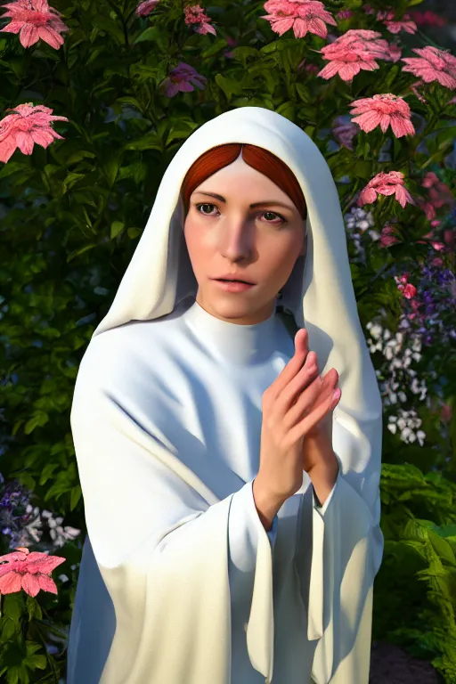 Prompt: a highly detailed and realistic photo of the virgin mary cosplay on a garden, artstation, 4 k, correctly anatomy, good light