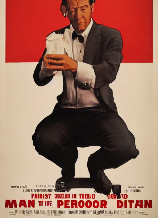 Prompt: movie poster of a man peeing in a toilet
