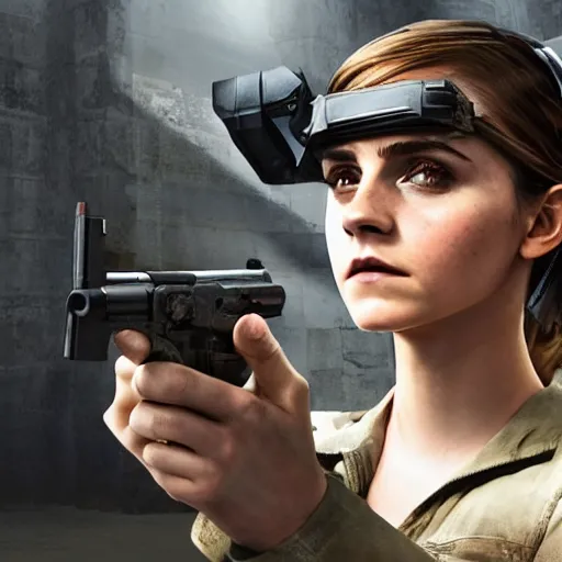 Image similar to Emma Watson a dressed as Counter-Terrorist in CSGO ,hyperrealistic, 8k UHD, studio photography, high quality, high detail, stunning lighting
