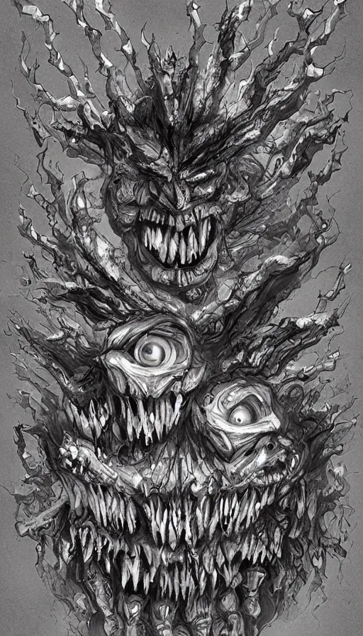 Image similar to a storm vortex made of many demonic eyes and teeth, by qian xuan