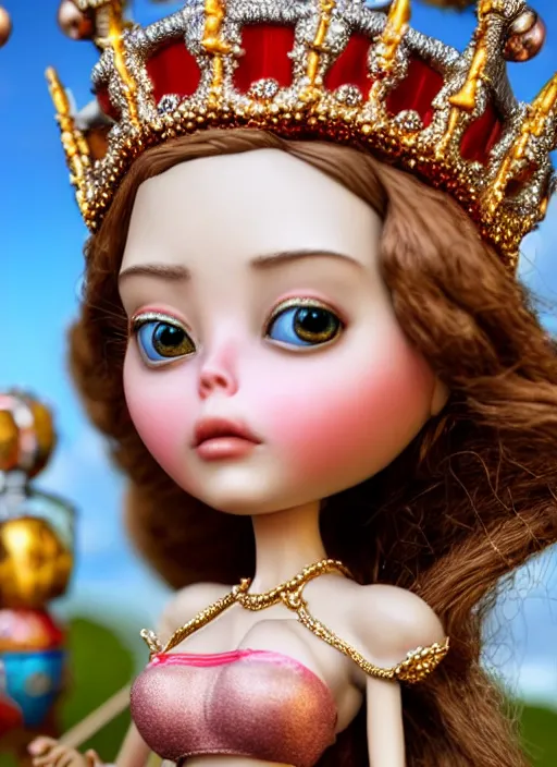 Image similar to highly detailed closeup, profile portrait of a tin toy fairytale princess wearing a crown, bikini, unreal engine, nicoletta ceccoli, mark ryden, earl norem, lostfish, global illumination, detailed and intricate environment