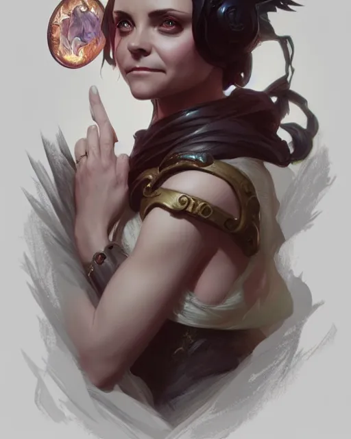 Image similar to Christina Ricci, D&D, fantasy, intricate, elegant, highly detailed, digital painting, artstation, concept art, matte, sharp focus, illustration, hearthstone, art by Artgerm and Greg Rutkowski and Alphonse Mucha