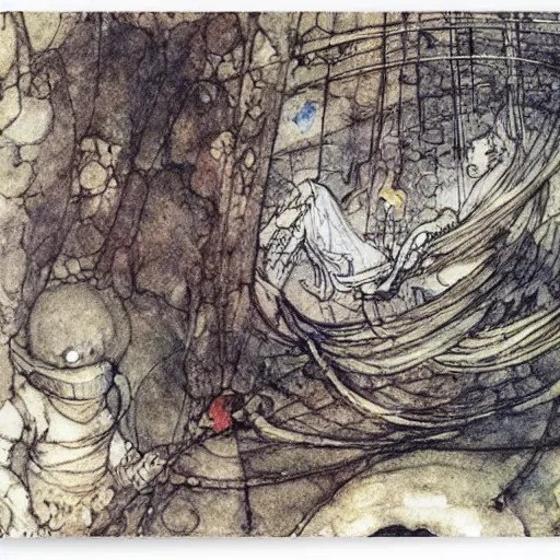 Prompt: Liminal space in outer space by Arthur Rackham, colored