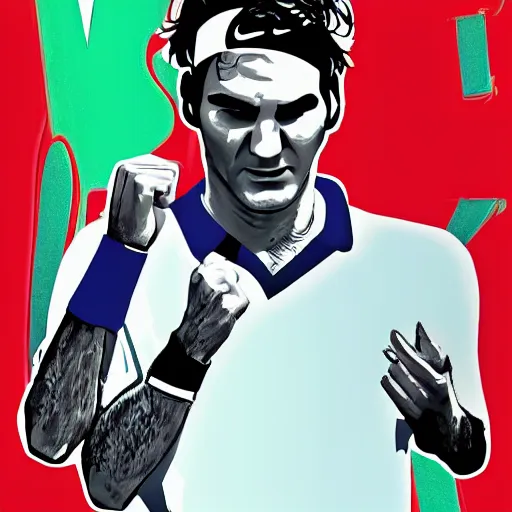 Prompt: Roger Federer, GTA poster, highly detailed