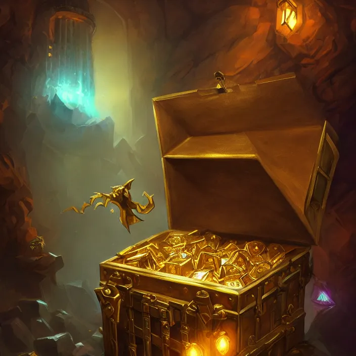 Image similar to cinematic study of a fantasy chest containing gold and gemstones in a dungeon, chalk, masterpiece, trending on artstation, featured on pixiv, cinematic composition, dramatic, beautiful lighting, sharp details, hyper-detailed, HD, HDR, 4K, 8K, art by Basil Gogos