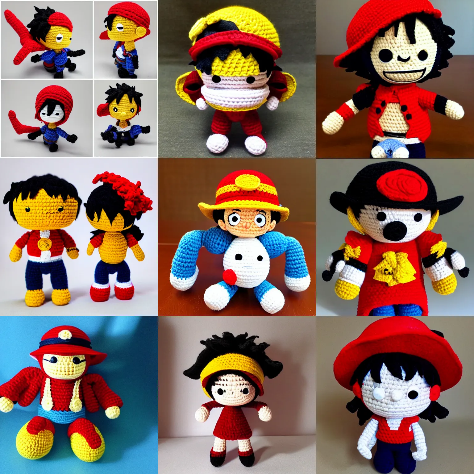 Prompt: amigurumi of luffy of one piece