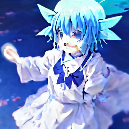 Image similar to pixiv artwork of cirno from touhou project, cirno touhou artwork by greg rutkowski makoto shinkai key art kyoto animation 4 k 8 k ultrahd trending detailed eyes