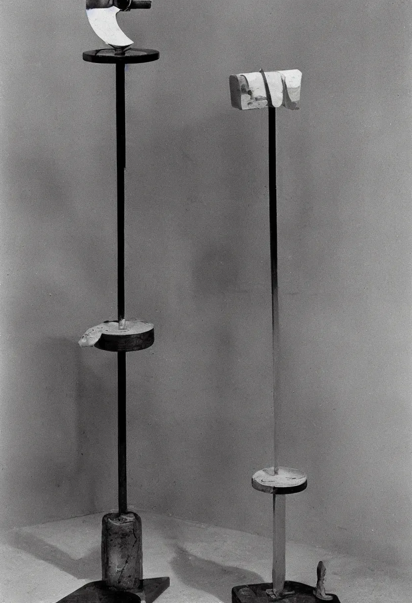 Prompt: simple readymade machine object on a pedestal, Marcel Duchamp