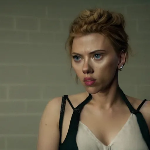 Image similar to live action still of scarlett johansson in true detective scene, film still, 8k, realistic