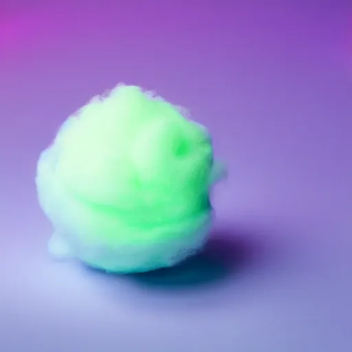 Prompt: mk 2 grenade!!! made of cotton candy, centered, product shot, bright, airy, iridescent lighting, gradient background