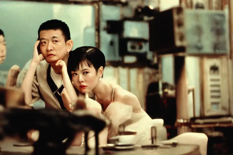 Image similar to wong kar wai love movie scene. 2 0 mm lens