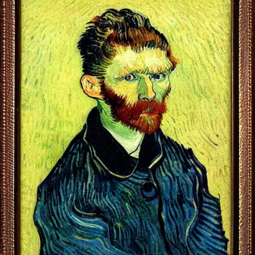 Image similar to young man with short black hair portrait painted by van gogh