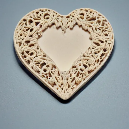 Image similar to intricate heart carved into ivory, c anon 5 d 5 0 mm lens