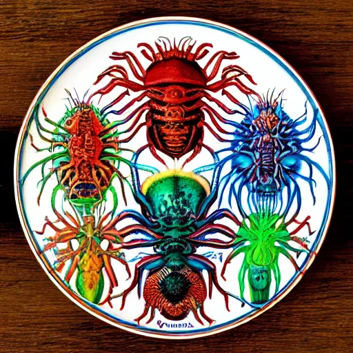 Prompt: Colorful Alien spiders plate From Art Forms in Nature by Ernst Haeckel