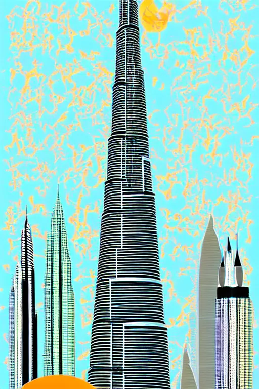 Prompt: minimalist boho style art of colorful burj khalifa, illustration, vector art