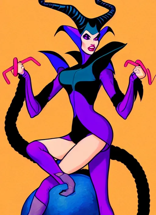 Image similar to maleficent in 1 9 8 0 s workout clothes, leotard and leg warmers, flashdance style, retro glam, digital painting by don bluth, frank cho, j scott campbell, oliva