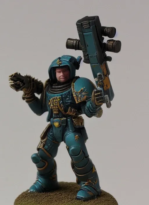 Image similar to 8 0 mm resin detailed miniature of a warhammer 4 0 k space marine with an incredible long sniper barrel, product introduction photos, 4 k, full body,