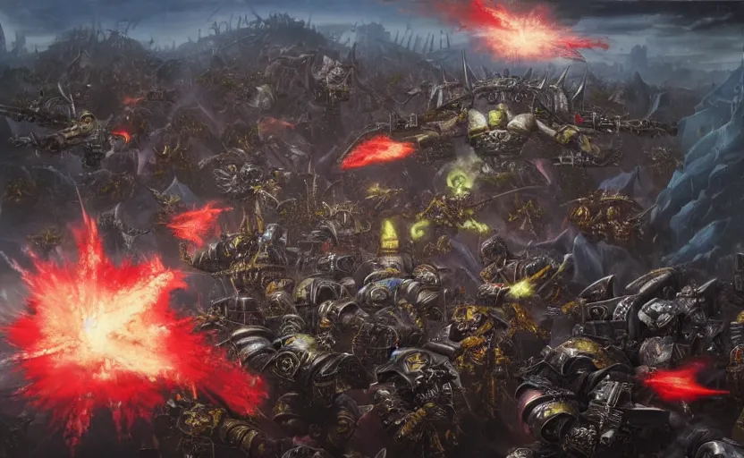 Image similar to warhammer 4 0 k emperor battling chaos gods, dramatic, scifi, epic, space battle, concept art