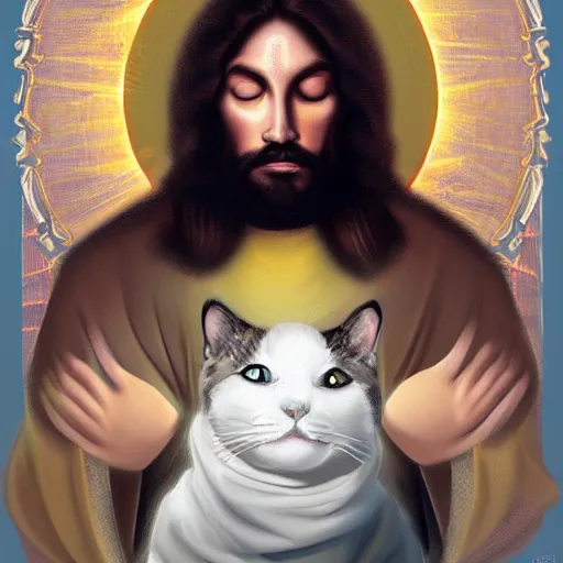 Image similar to the cat jesus, digital art, tranding on artstation, high resolution